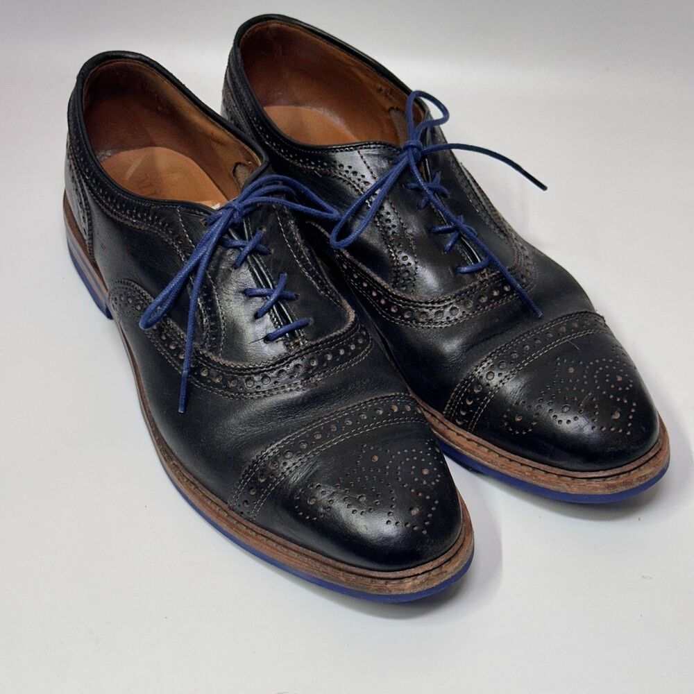 Allen Edmonds Strandmok Black Leather Wingtip Oxford Shoes Blue Sole Sz 11